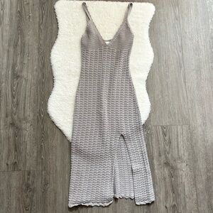 Wilfred Light Gray Evie Crochet Knit Midi Dress